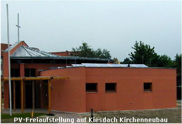 PV-Freiaufstellung auf Kiesdach Kirchenneubau